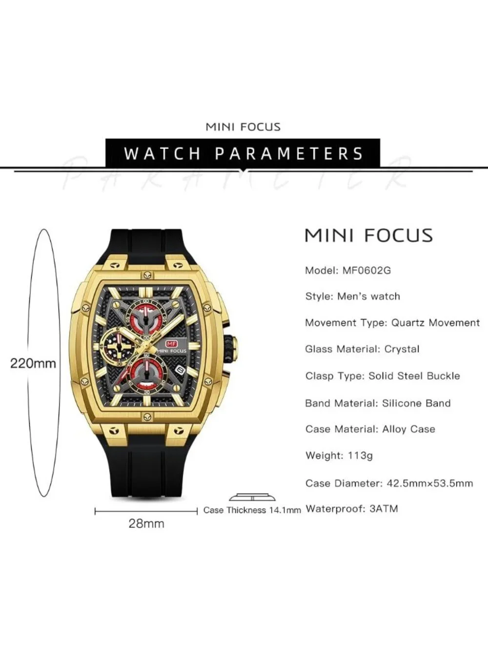 Men's Golden Analog Wrist Skeleton Tonneau Chronograph Ideal Enthusiasts Watch